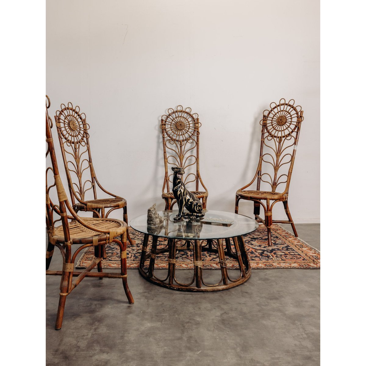 Lot de 4 chaises en bambou et rotin Emmanuel N°33 - Bon état bois clair, DEBONGOUT