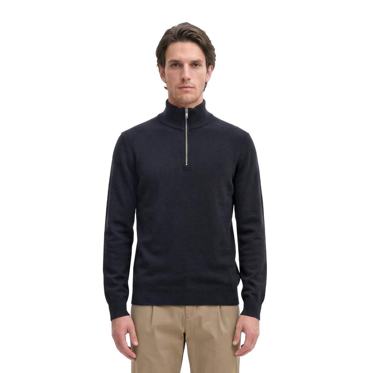 Pull à col roulé en maille, coupe classique en un mélange doux de coton bio et de laine vierge bleu foncé, MARC O'POLO