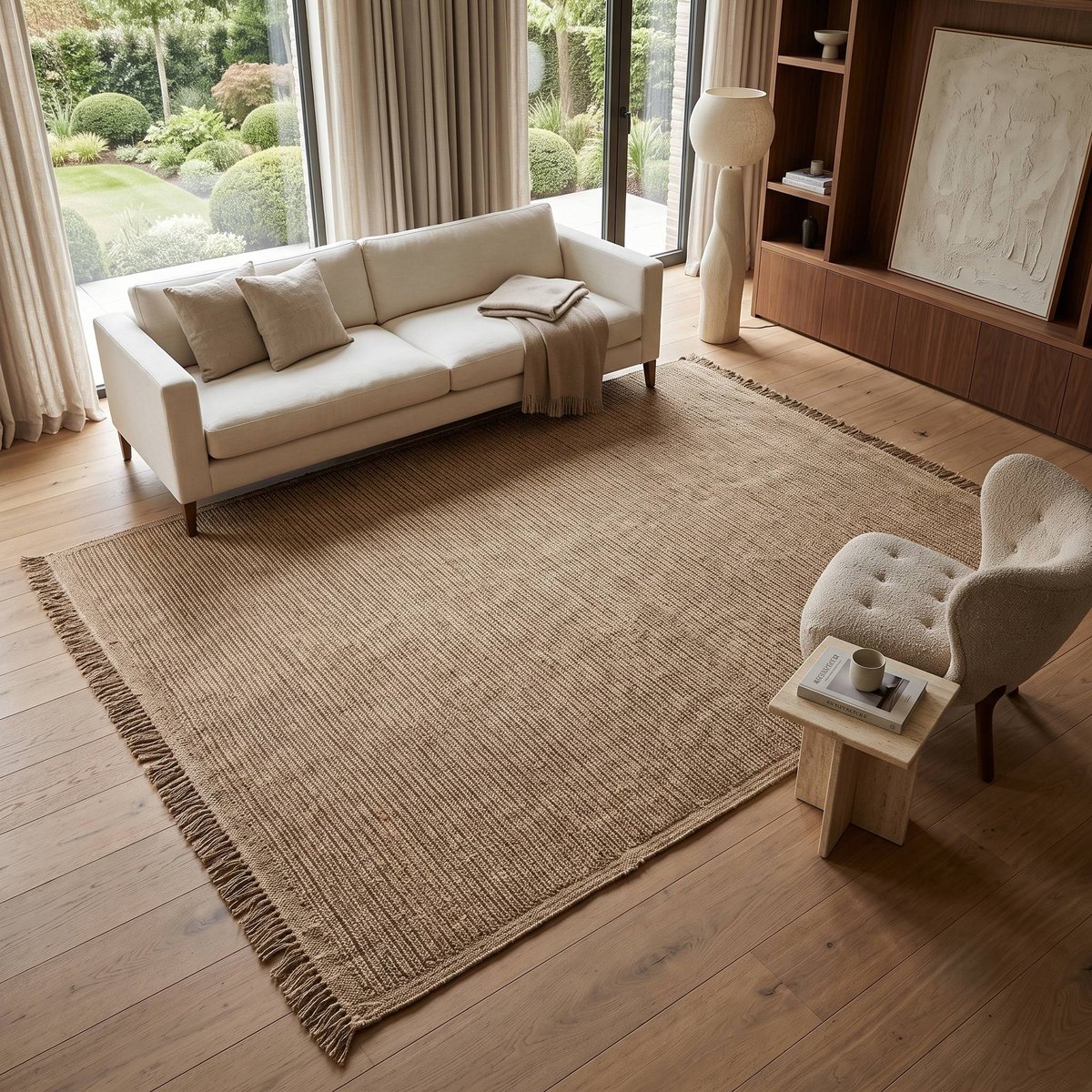 Tapis aspect jute motif rayures JUTA TRAITS - style bohème beige, THE DECO FACTORY