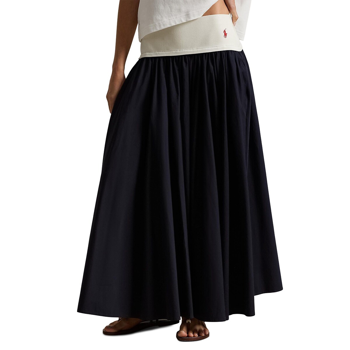 Falda larga evasé con cintura elástica azul marino, POLO RALPH LAUREN