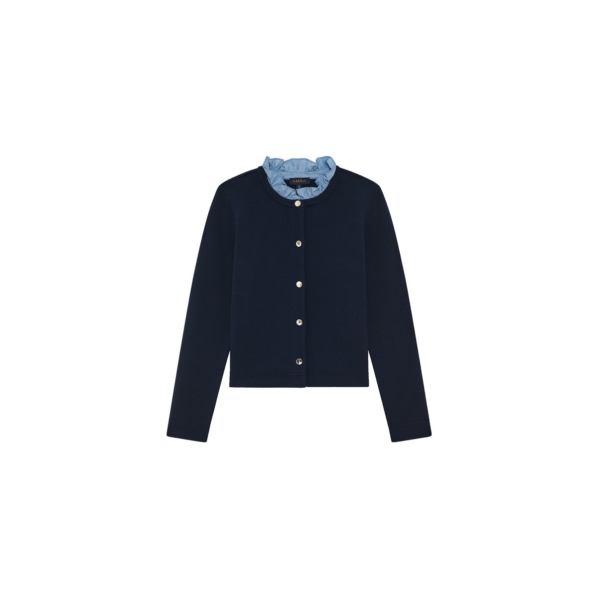 Pull droit col froncé MDELWYN bleu marine, CAROLL