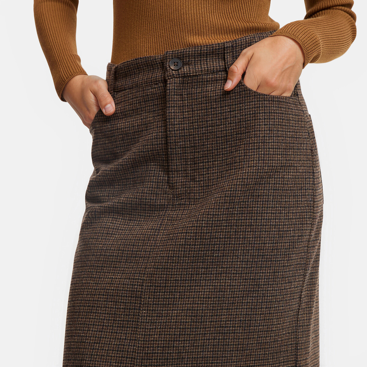 Checked Midi Pencil Skirt brown checks, LA REDOUTE COLLECTIONS
