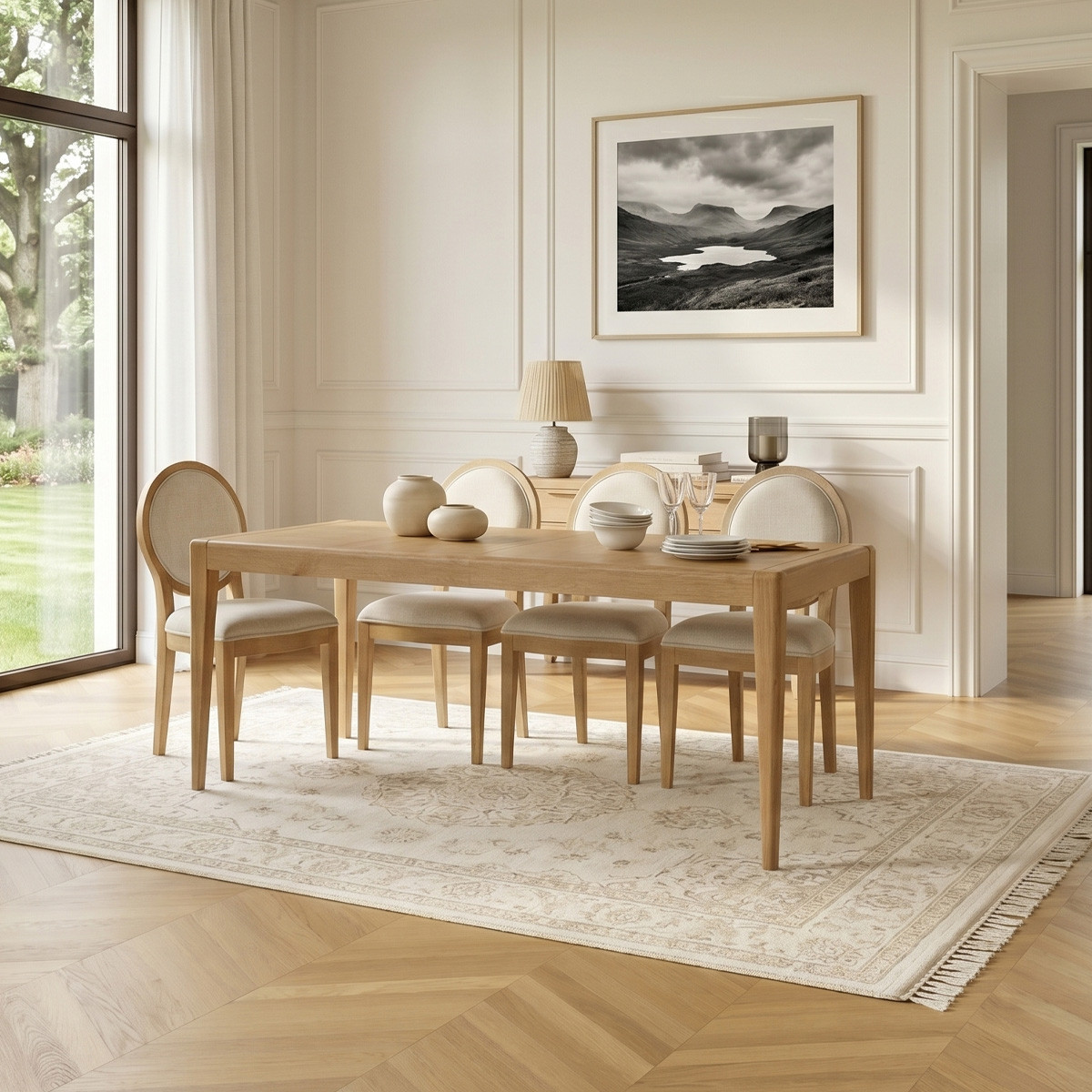 Table à manger en chêne aux angles arrondis, 8 couverts en chêne, 180 x 90 cm TENNESSEE beige, ROBIN DES BOIS