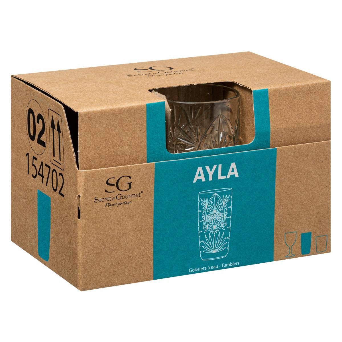 Lot de 6 verres à eau en verre 35 cl AYLA transparent, SECRET DE GOURMET