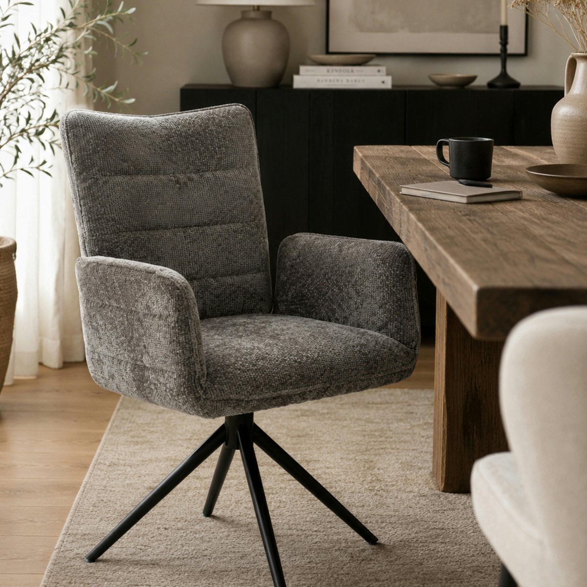 Fauteuil de table en tissu texturé (lot de 2) RIVANO anthracite, PIER IMPORT