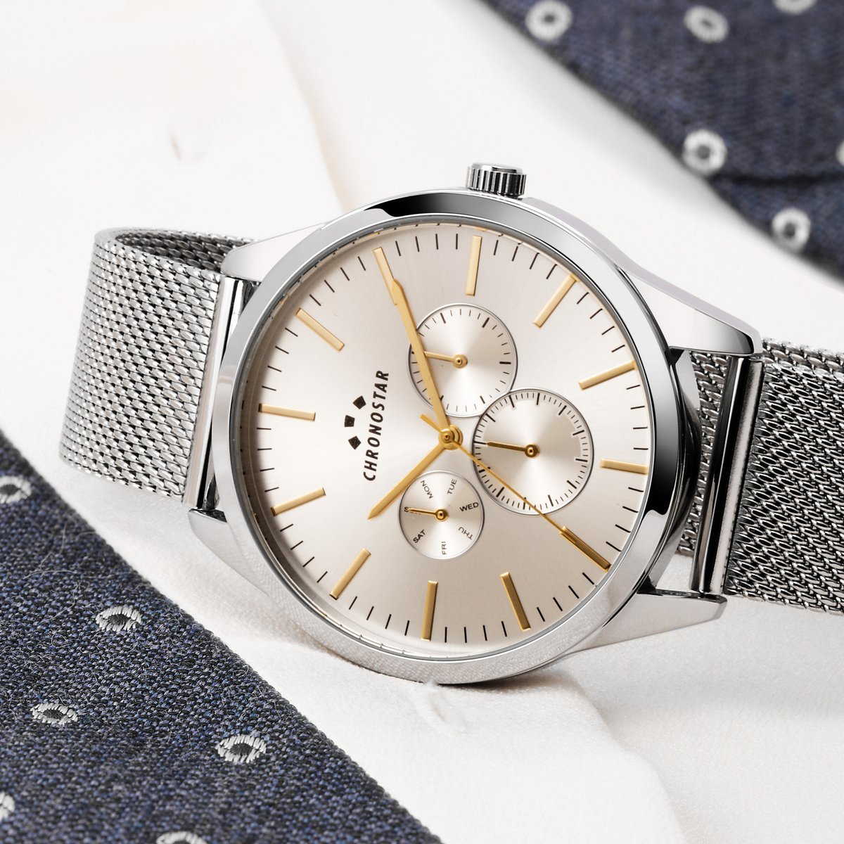 Montre multifonction CLASSIQUE blanc, CHRONOSTAR