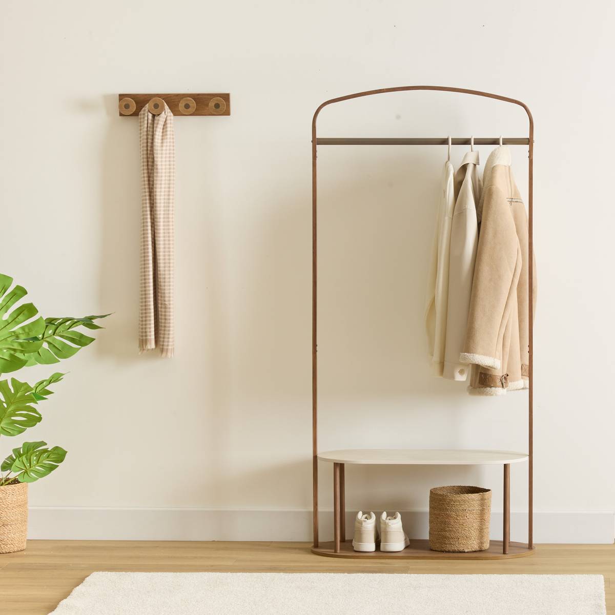 Portant à vêtements 2 étagères effet bois et marbre COME marron, 5FIVE SIMPLY SMART
