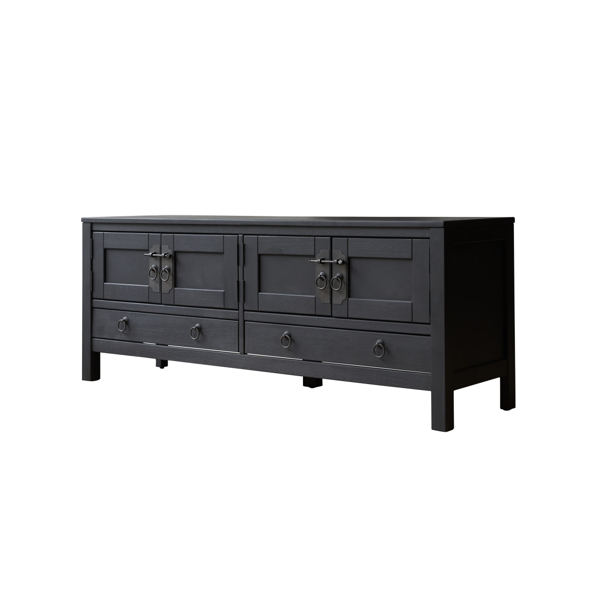 Meuble Hi-FI, TV en Pin massif, THAKI BLACK noir, TIKAMOON
