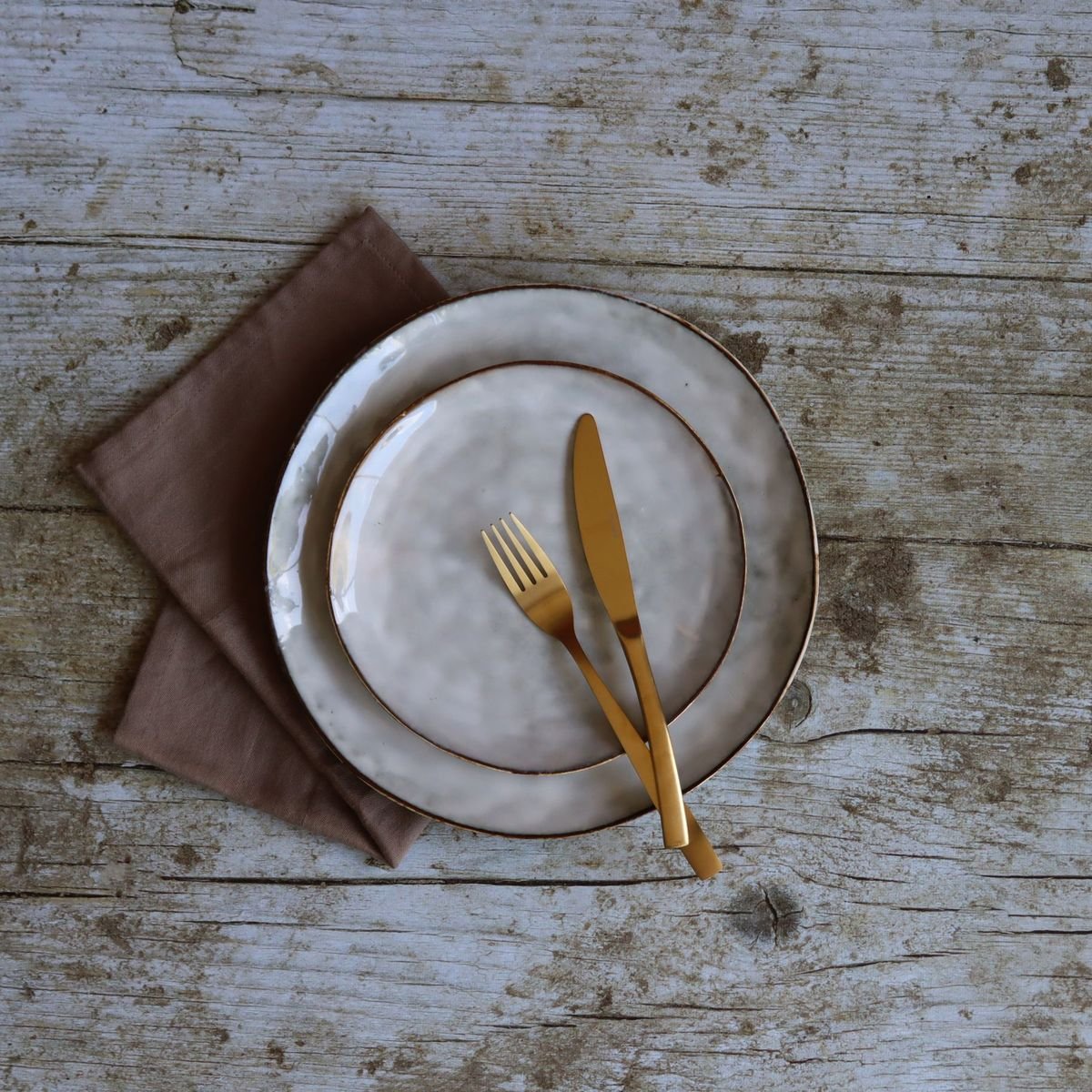 Lot de 6 assiettes desserts en grès 20,5cm, BORAL beige, OGO LIVING