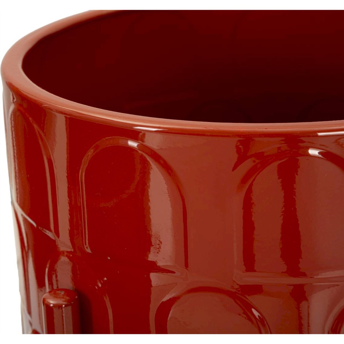 Cache-pots en fer motif arches sur pieds lot de 3 rouge brillant, RECOLLECTION