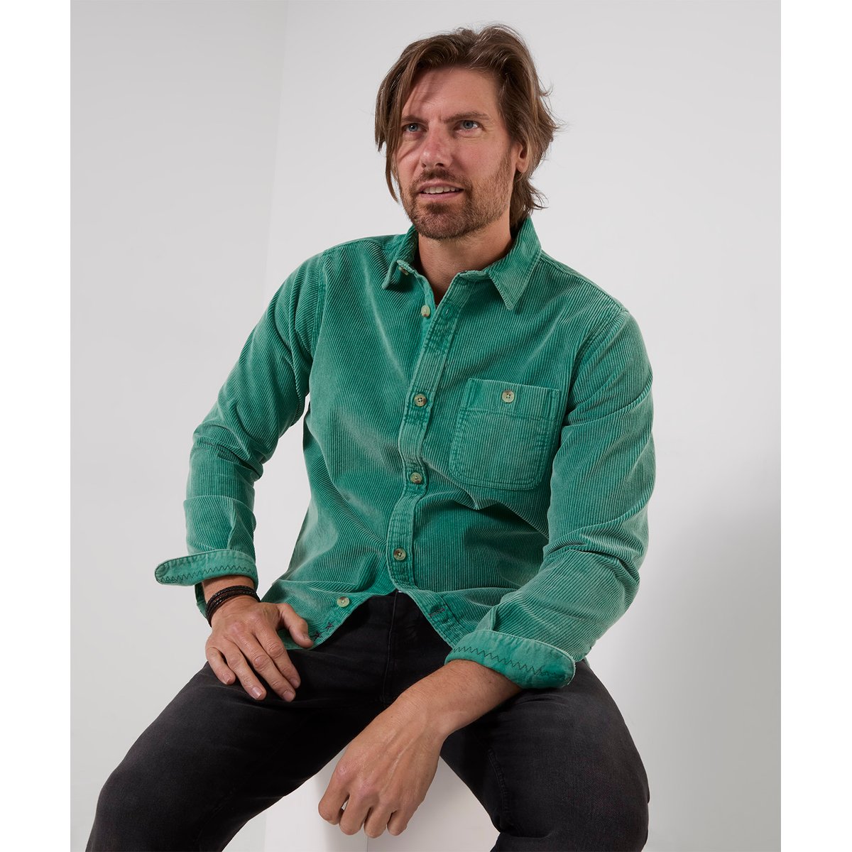 Chemise en Velours Côtelé Délavé à l'Acide vert, JOE BROWNS