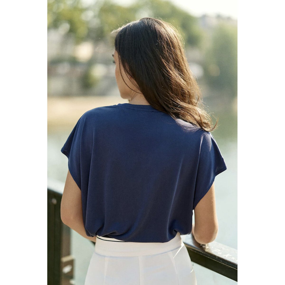 T-shirt ample col V, MARCELLINA marine, LA PETITE ETOILE