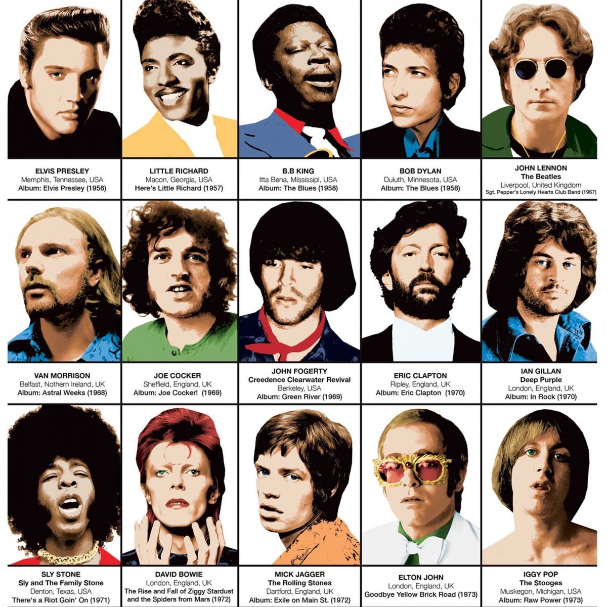 Affiche d'art - Legendary Rockstars Singers - Olivier Bourdereau affiche d'art, WALL EDITIONS