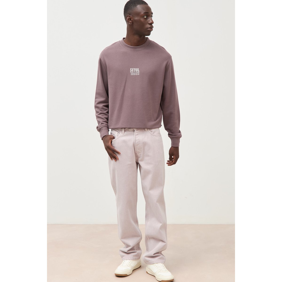 Jeans large longueur 32 en coton parme, BONOBO