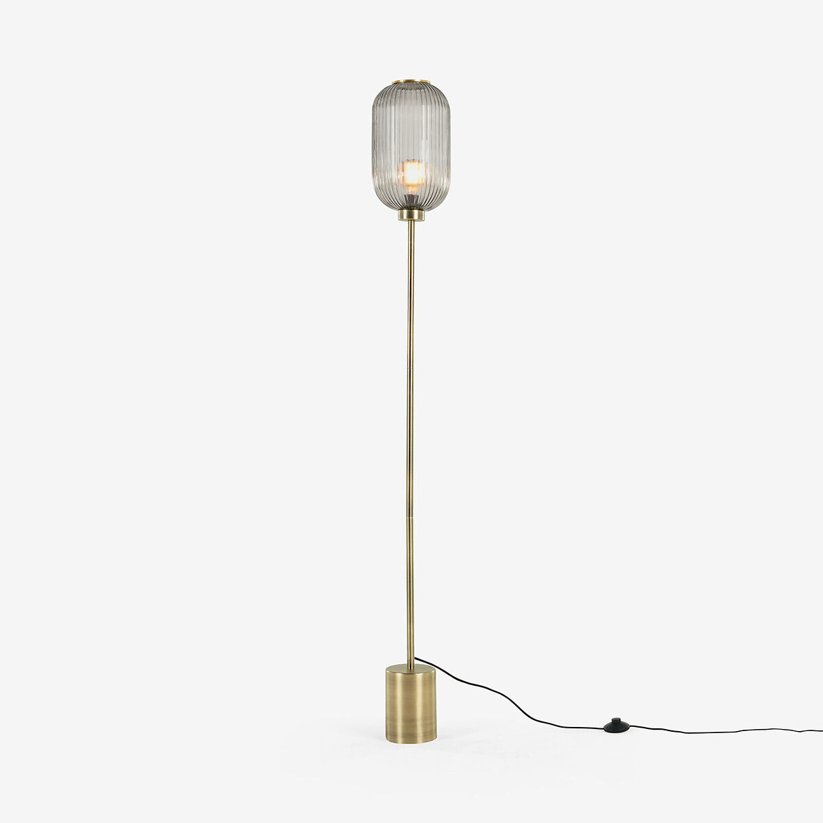 MADE.COM Briz Ribbed Glass Floor Lamp smoke grey, MADE