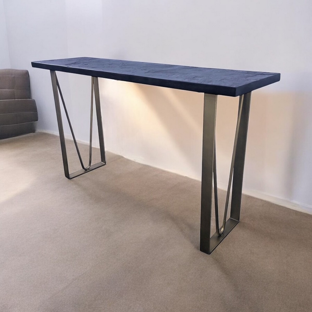 Console effet ardoise avec structure en métal - ARDOISE noir, MATHI DESIGN