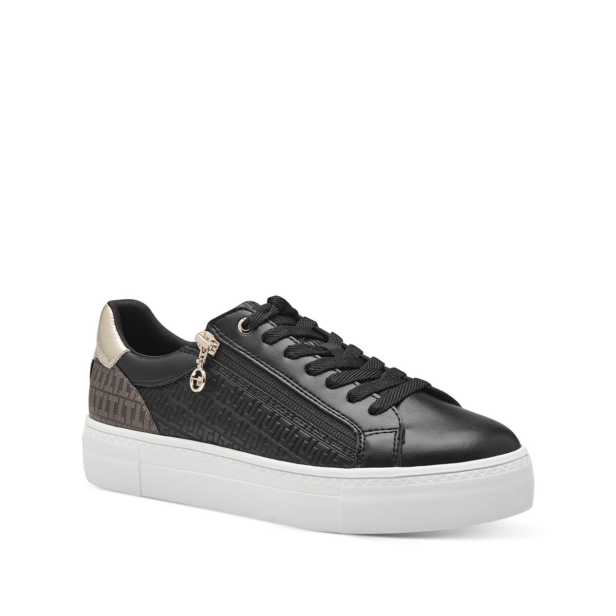 Sneakers met rits zwart/verguld, TAMARIS