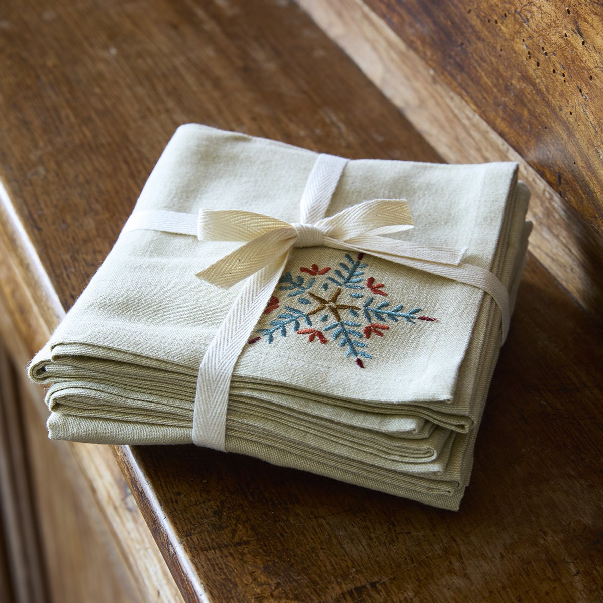 Lot de 4 serviettes de table FLOCONS naturel, SYLVIE THIRIEZ