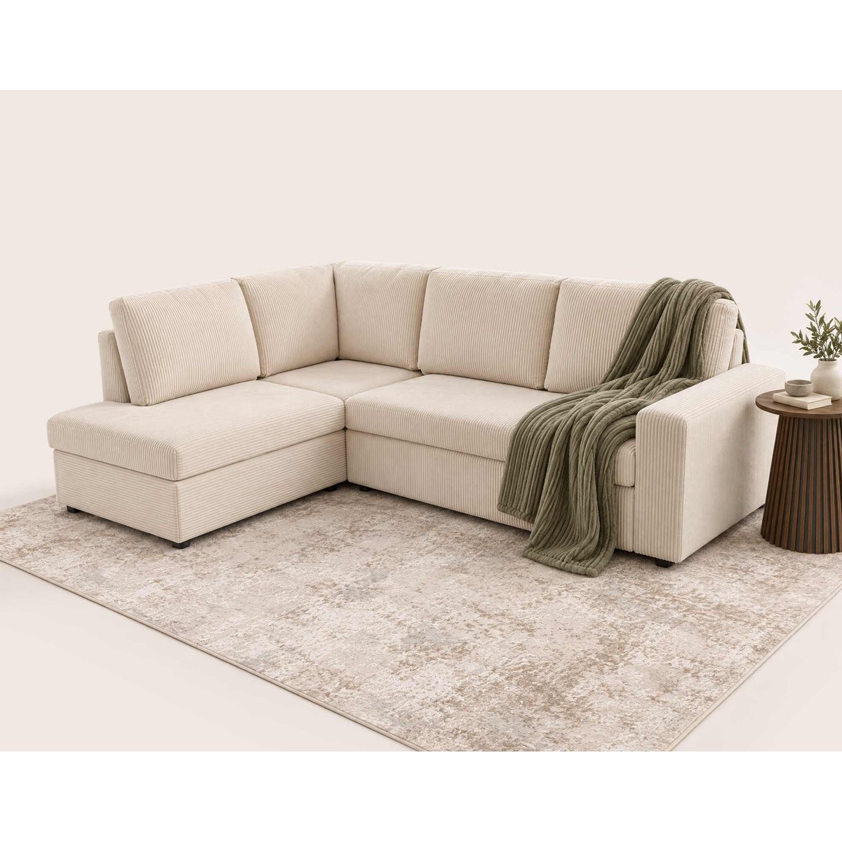 Canapé d'Angle Convertible en Velours côtelé 5 places - MEIYA beige, BEST MOBILIER