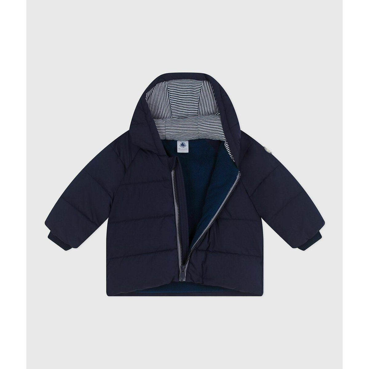 Padded winter jacket with fixed hood navy blue, PETIT BATEAU