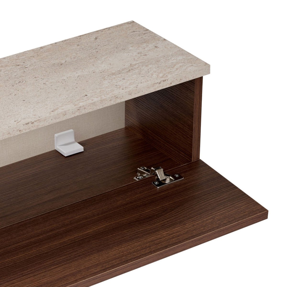 Meuble tv suspendu 2 portes en bois et effet travertin L160cm- YARA bois foncé, DRAWER