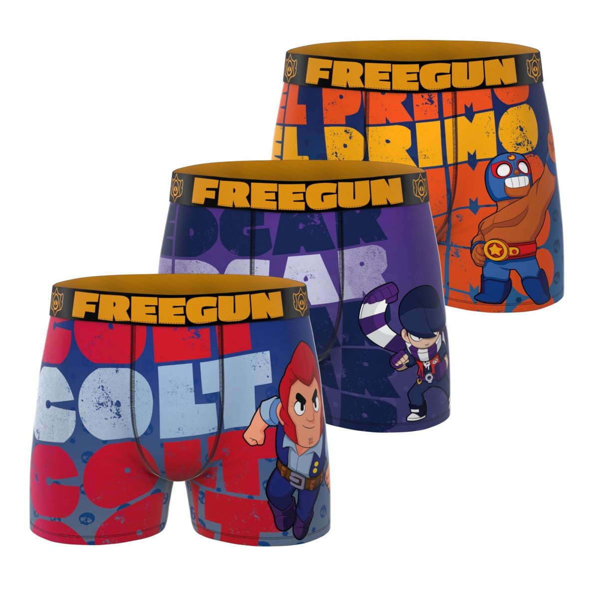 Lot De 3 Boxers Brawl Stars orange/violet/rouge/bleu/jaune, FREEGUN
