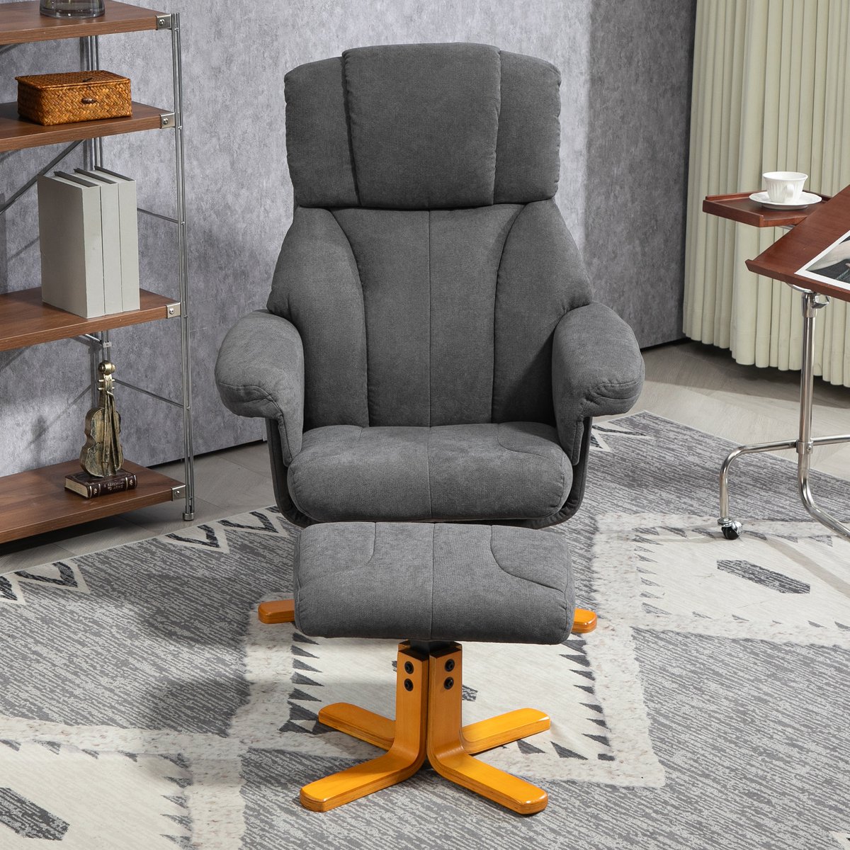 Fauteuil inclinable avec repose-pieds Velours gris foncé, HOMCOM