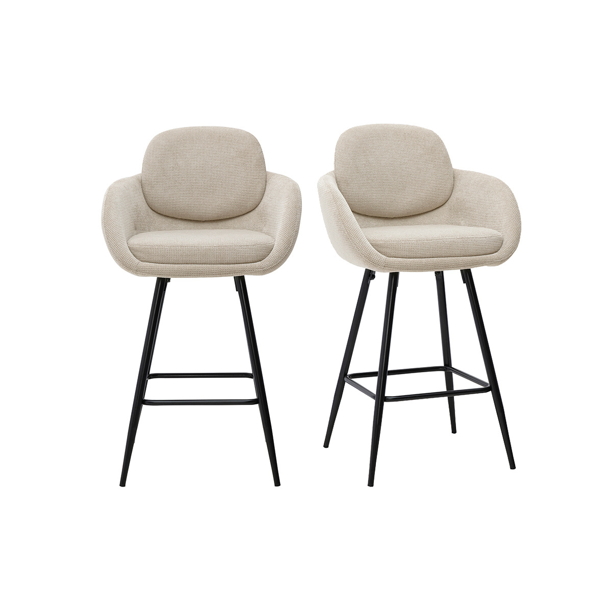 Tabourets de bar en tissu chenille terre brûlée et métal noir H68.5 cm (lot de 2) SLAKE beige, MILIBOO
