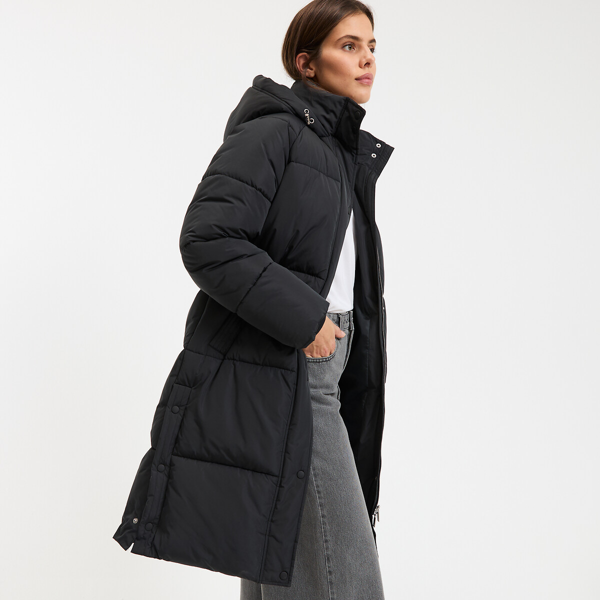 Doudoune longue à capuche noir, LA REDOUTE COLLECTIONS