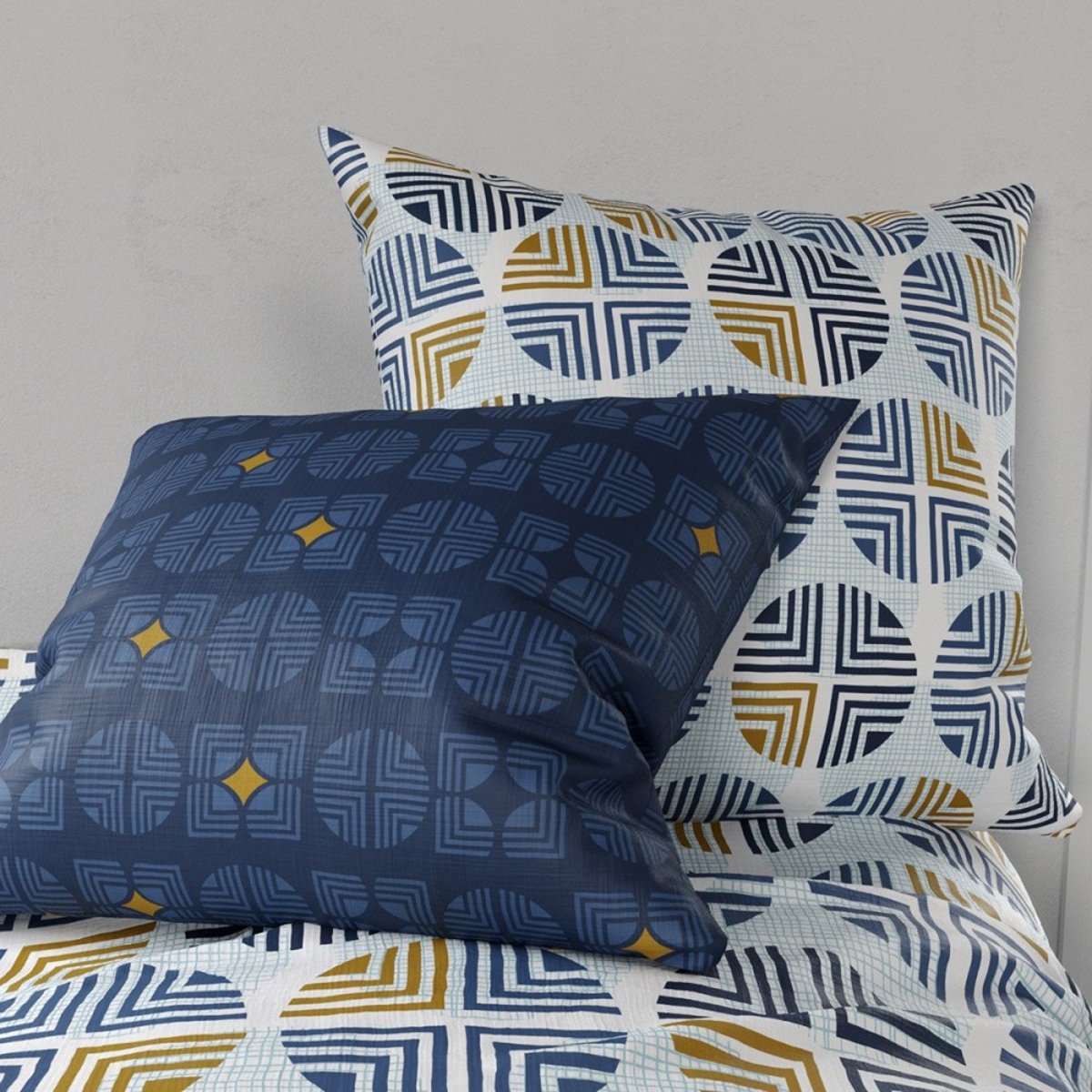 Housse de couette 260x240 Sirius + 2 taies coton 57 fils bleu, DECORATIE