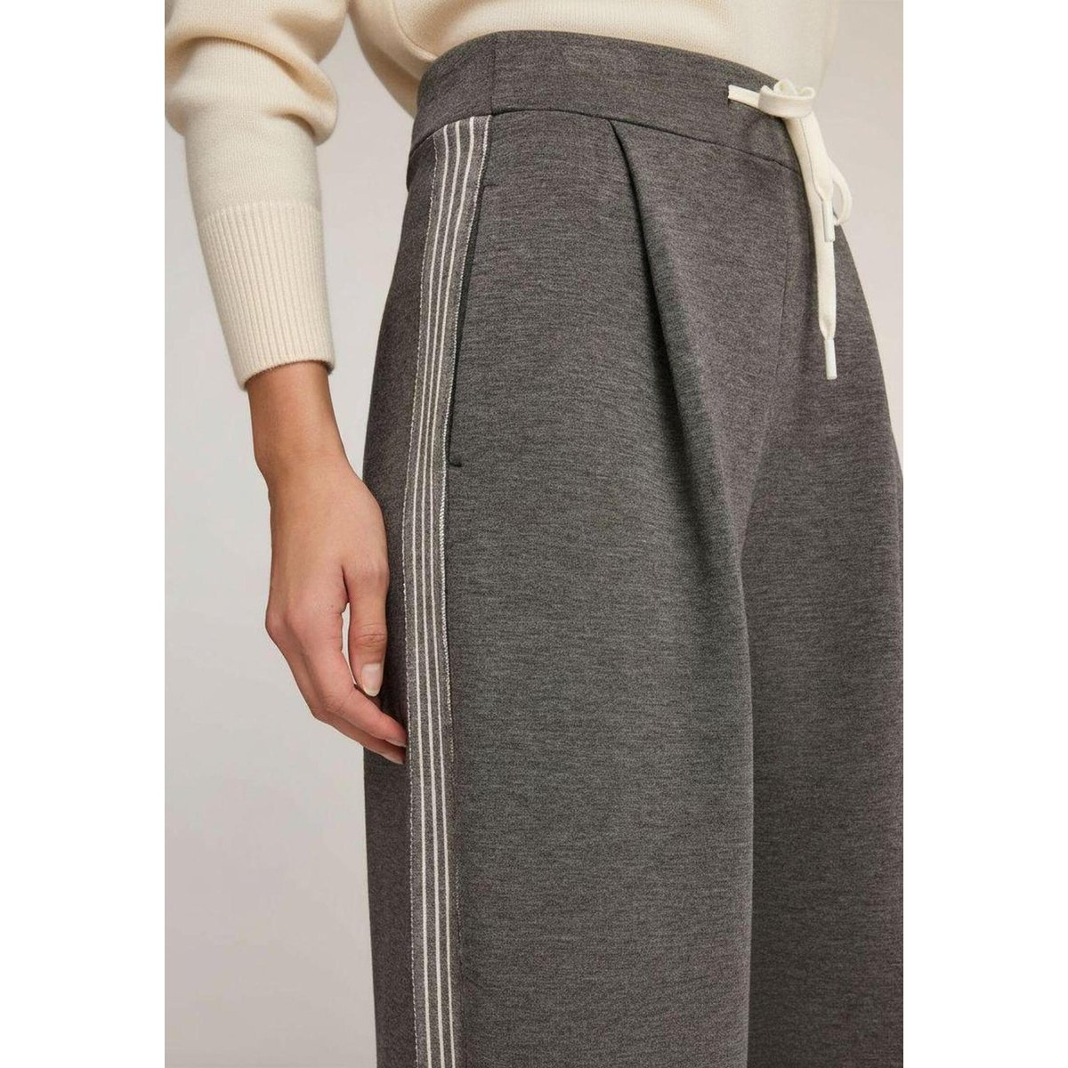 Pantalon palazzo en scuba avec bandes gris, MOTIVI