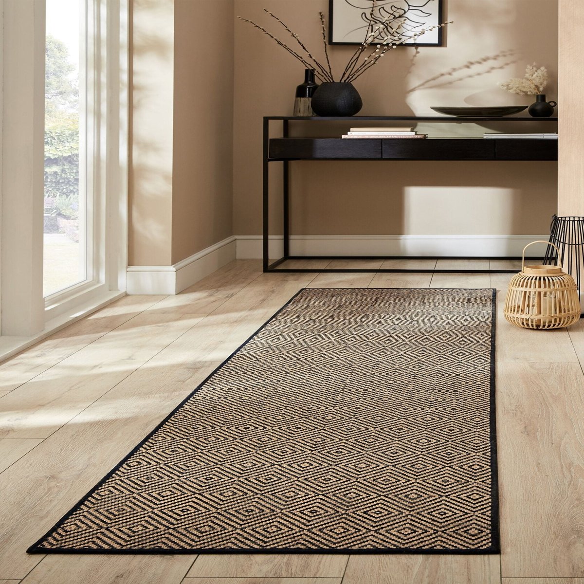 Tapis en jute de couloir antiderapant DIAMOND noir, FLAIR RUGS