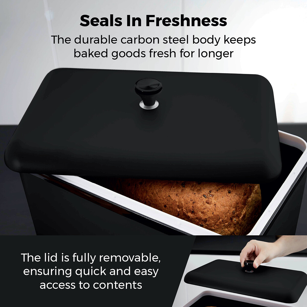 Sera Bread Bin with Smoked Trim black, TOWER