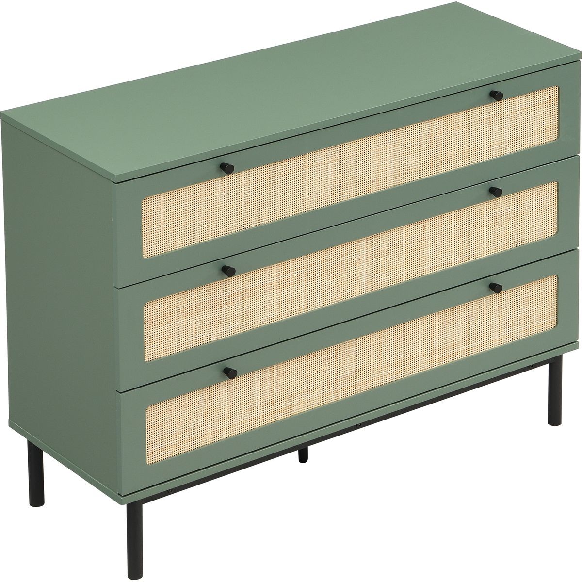 Commode 3 tiroirs en cannage - LUMA vert, HOMIFAB