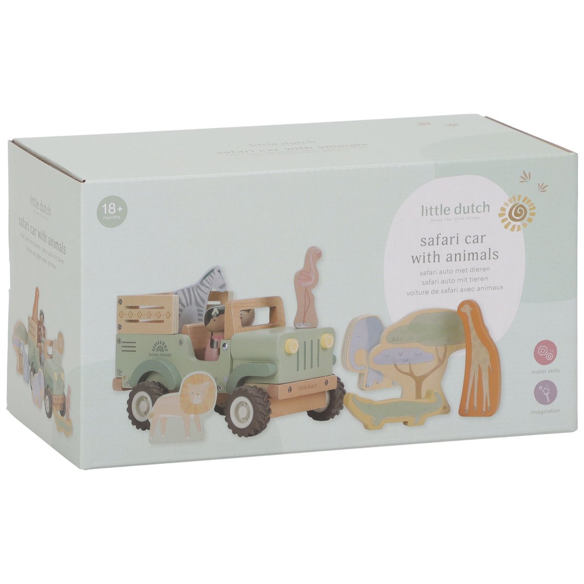 Voiture de Safari et animaux vert, multicolore, bois, LITTLE DUTCH