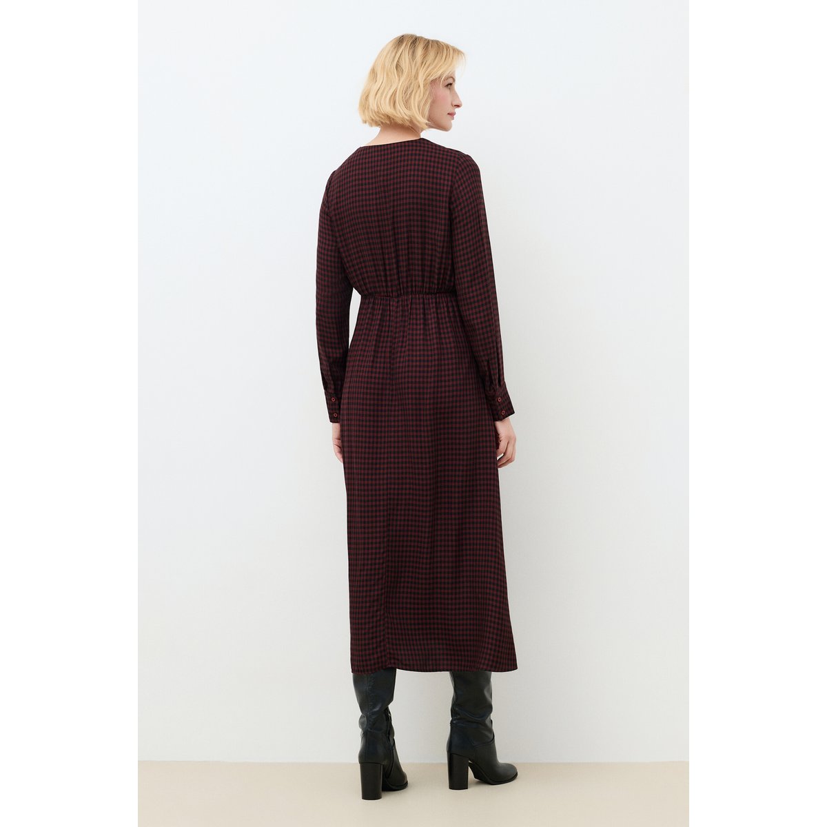 Robe fluide col v RIZA rouge foncé, CAROLL