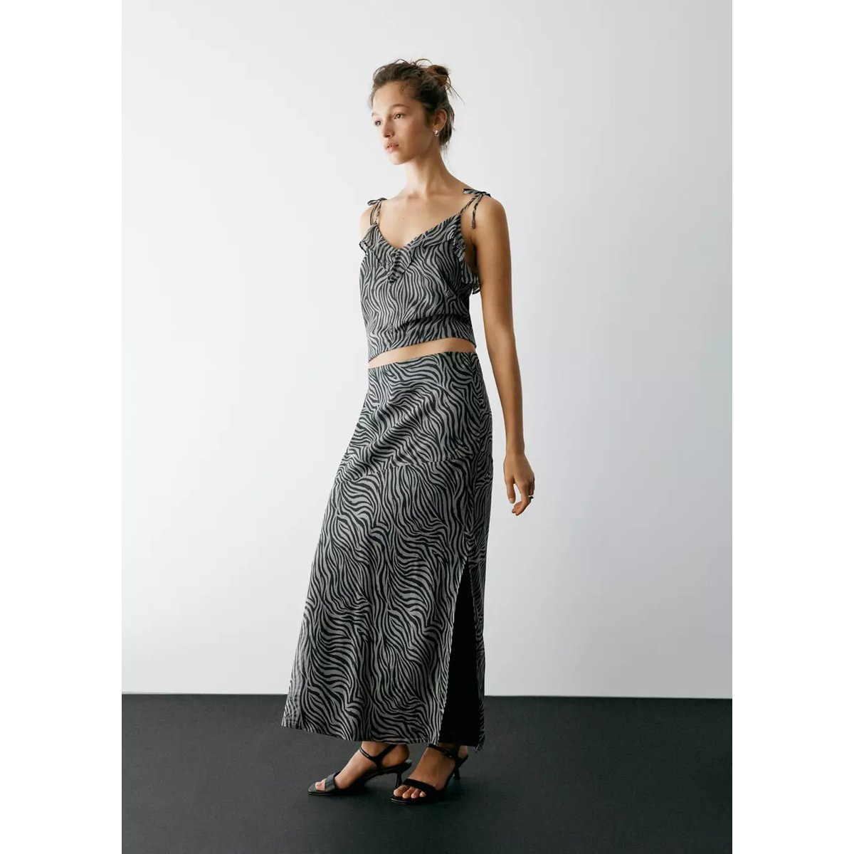 Top imprimé animal avec perles noir, MANGO TEEN