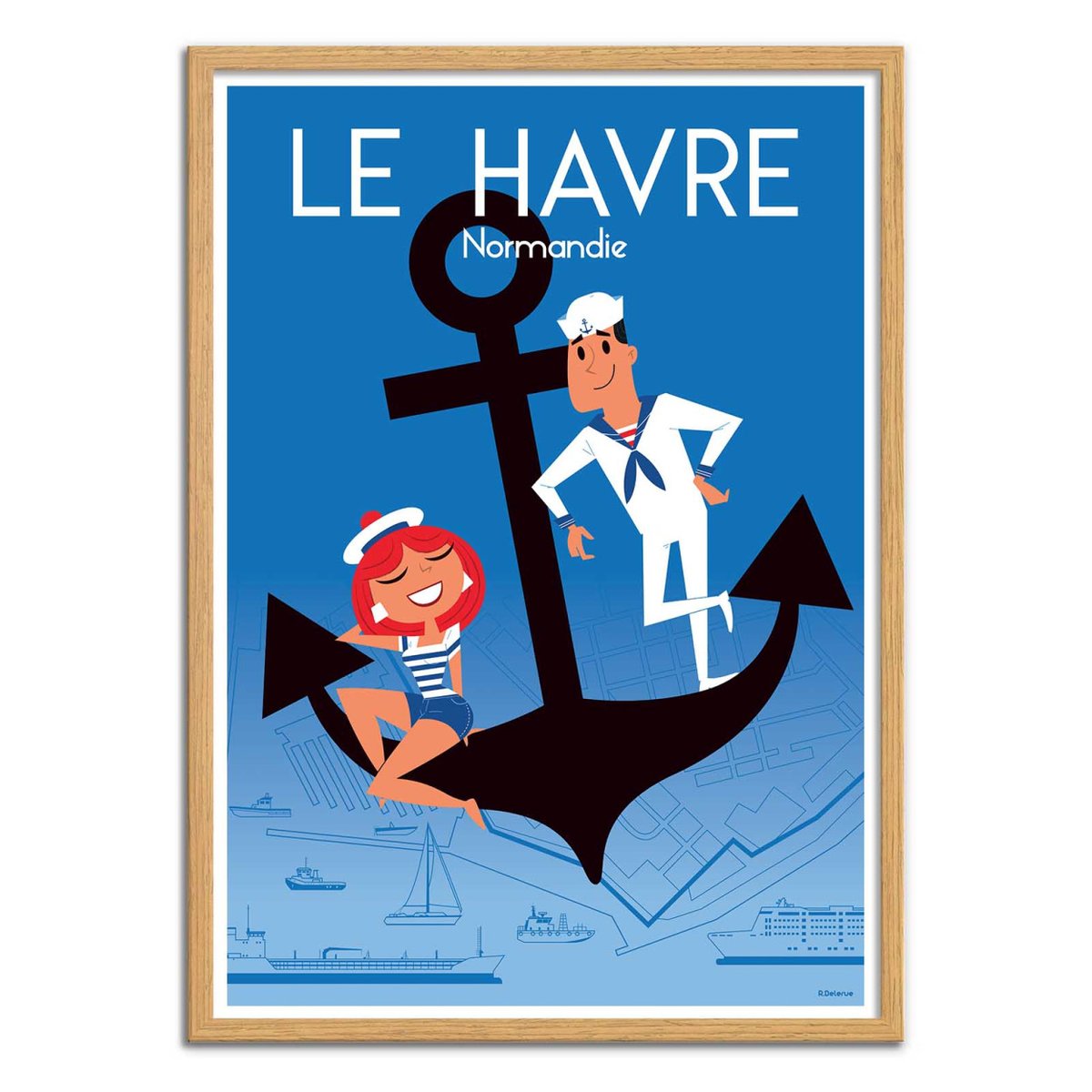 Affiche d'art - Le Havre Normandie V2 - Raphael Delerue bleu, WALL EDITIONS