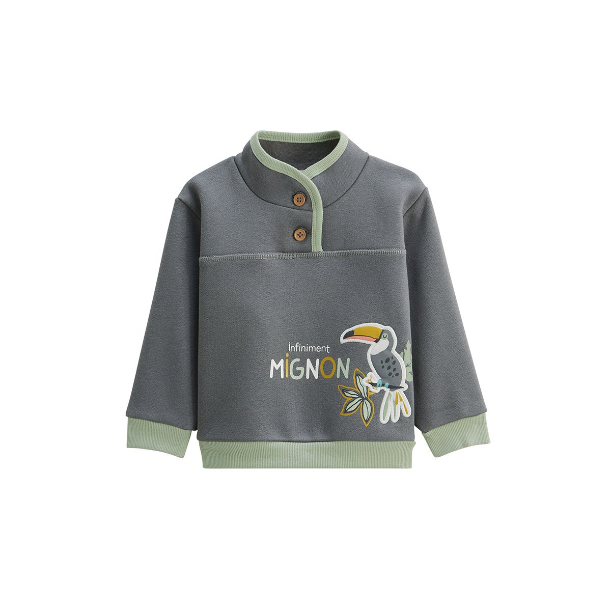 Sweat-shirt enfant en molleton ultra chaud Boavista gris, PETIT BEGUIN