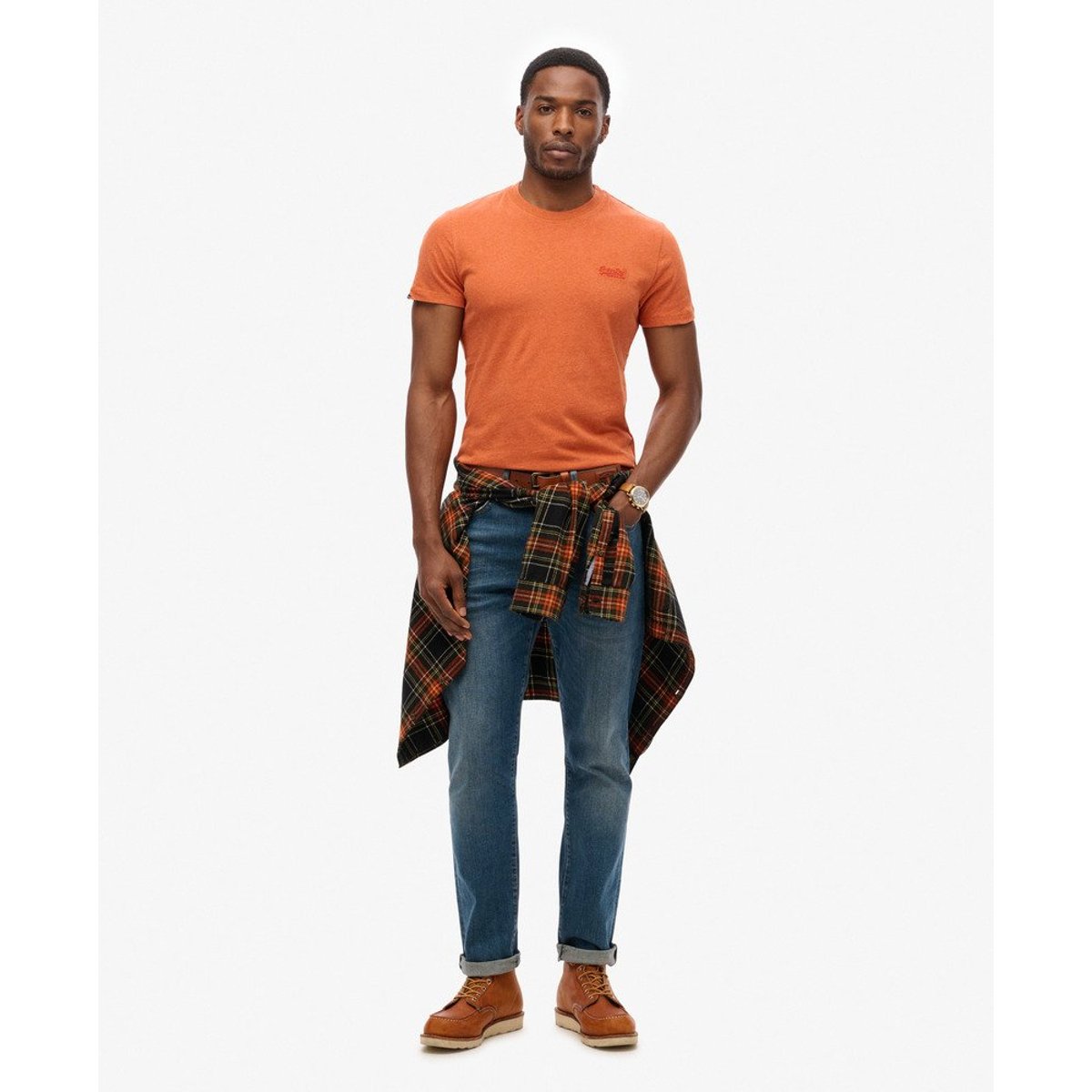 T-shirt Logo Essential en Coton Bio orange rouille chiné, SUPERDRY
