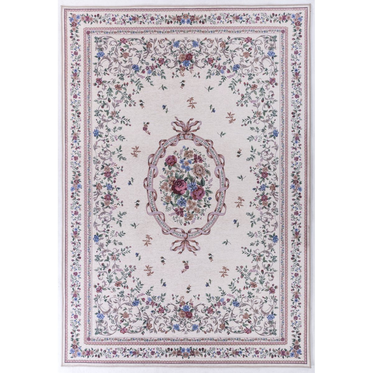 Tapis floral Viola imprimé polyester, plat beige, GINO FALCONE
