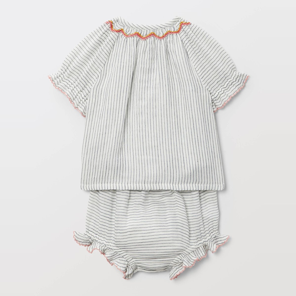 Ensemble t-shirt et bloomer rayé en coton BIO orageux, BOUT'CHOU