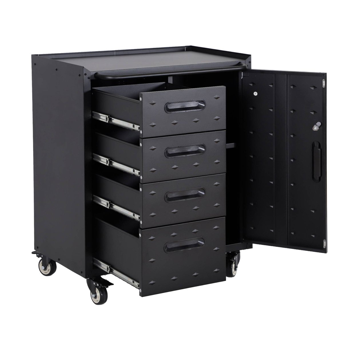 Meuble bas de rangement pour garage avec 4 tiroirs et une porte BOBBY noir, SWEEEK