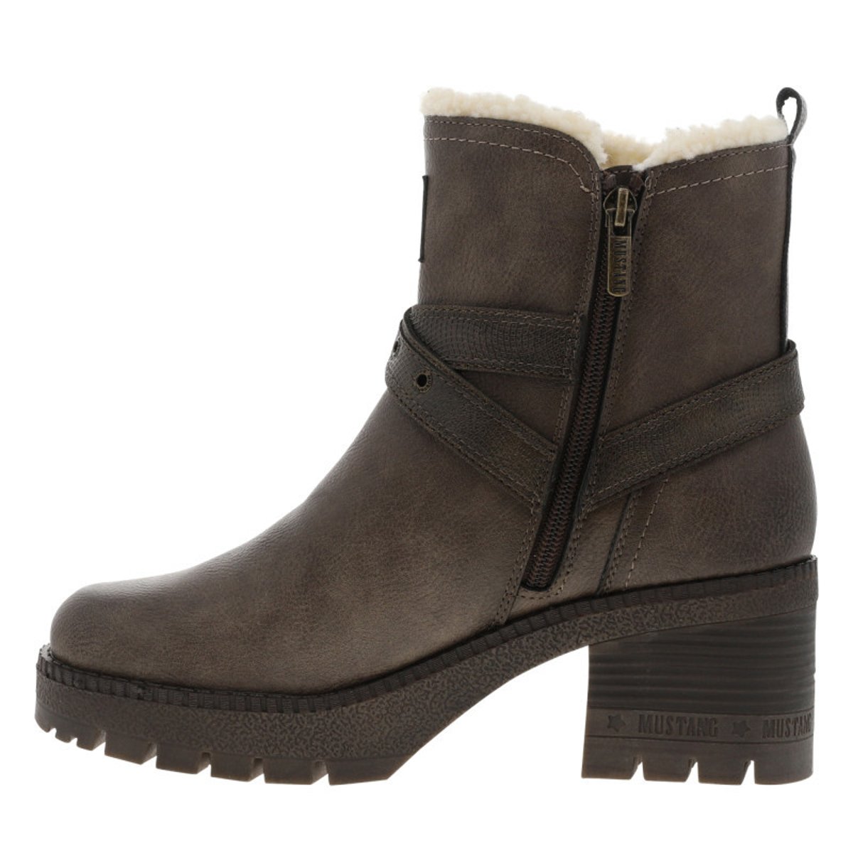 Boots grises à talon décroché moyen avec un zip et une boucle décorative grises, MUSTANG