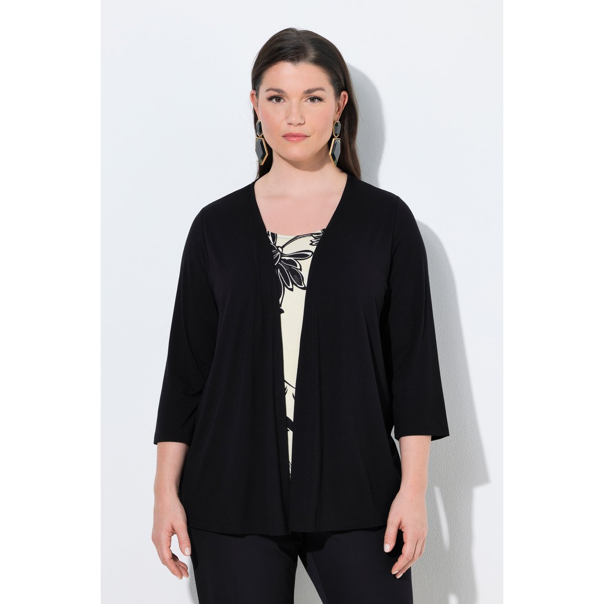 T-shirt 2-en-1, motif à fleurs noir, ULLA POPKEN