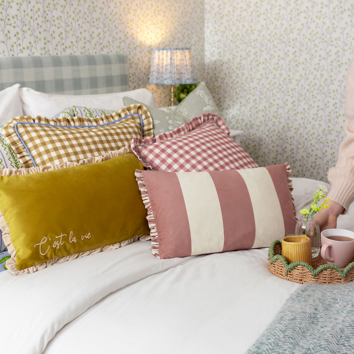 Maude Gingham Cotton Cushion gold-coloured, FURN.