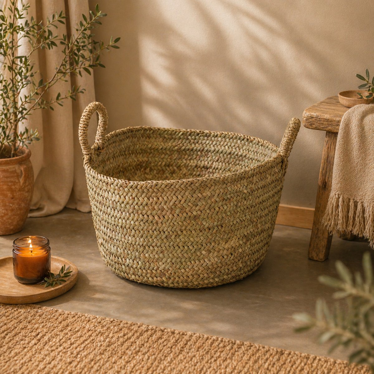 Panier rond bas XL - LOJI naturel, HOME MAISON