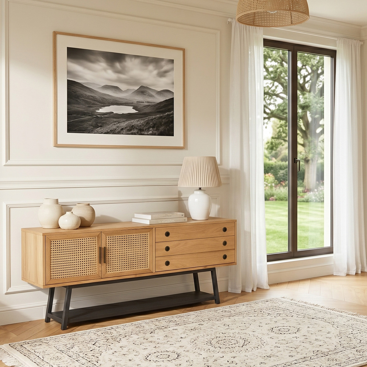 Buffet style scandinave en chêne 2 portes et 2 tiroirs LALALA beige, ROBIN DES BOIS