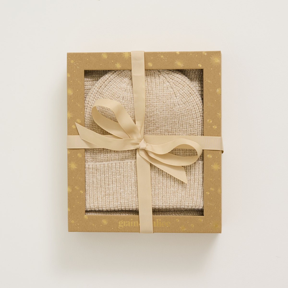 Coffret cadeau écharpe et bonnet beige, GRAIN DE MALICE