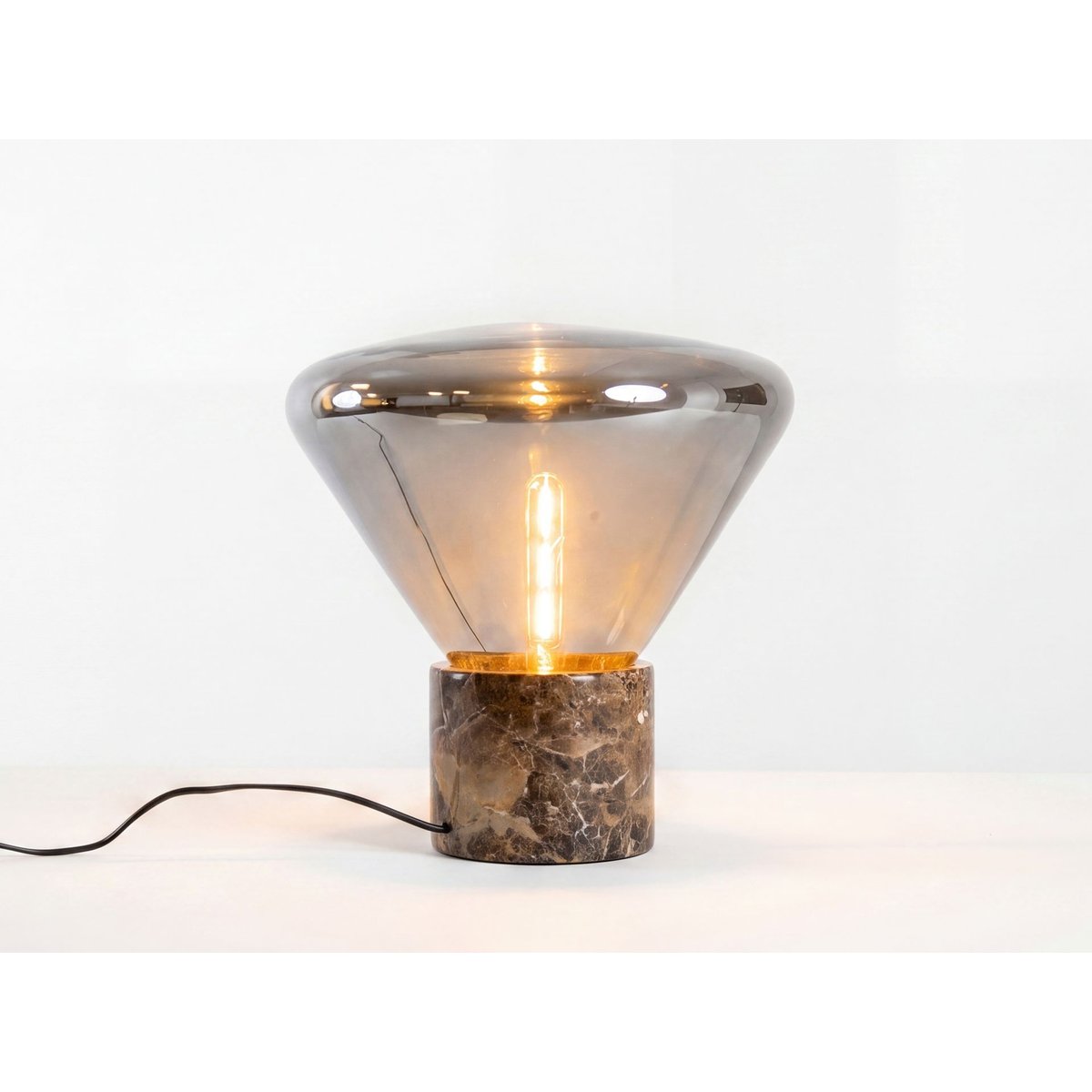 Lampe de table en verre effet miroir fumé et marbre céramique marron | noir, ANGEL CERDA